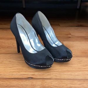 Marichi Mami Black Heels with Diamond Accents